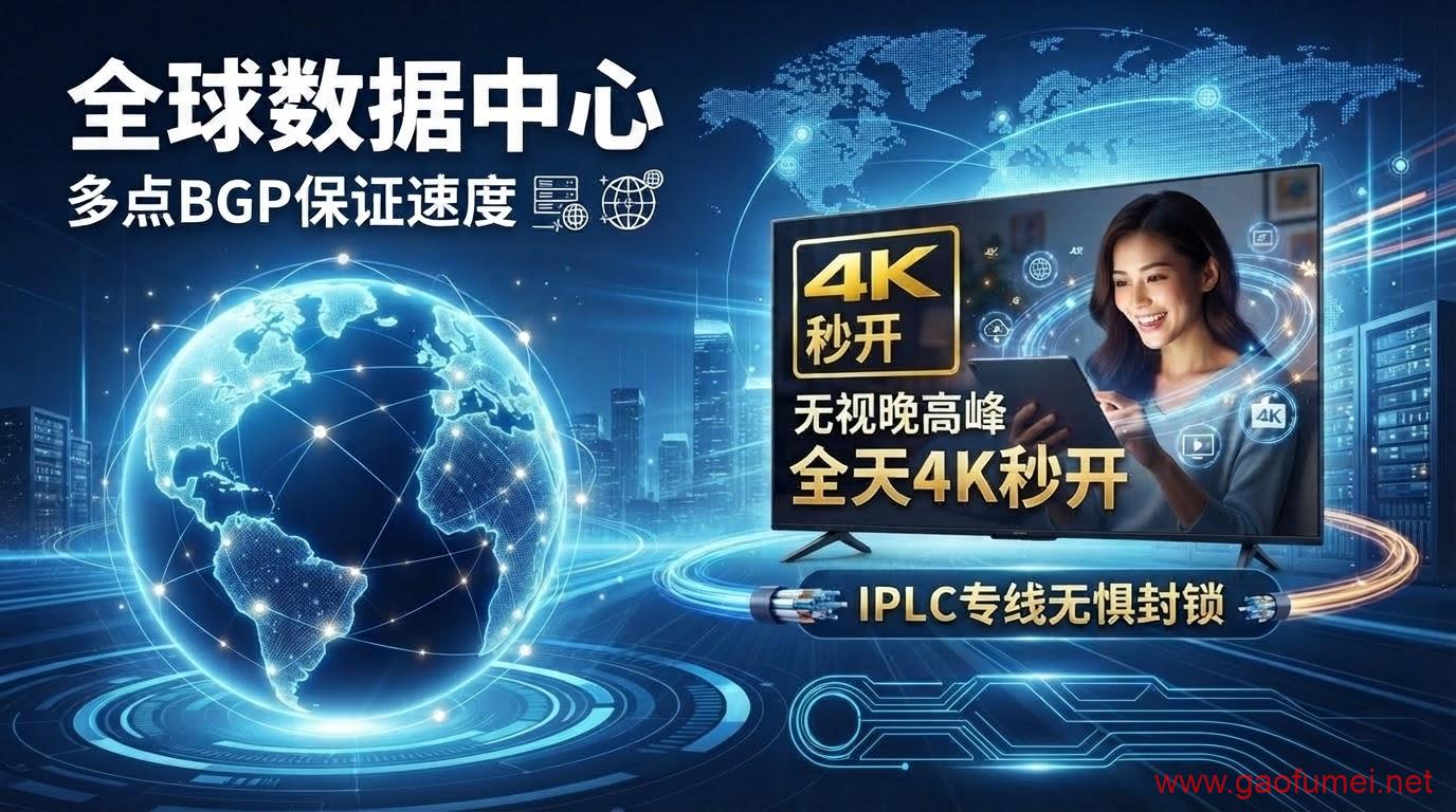 全球数据中心,多点BGP保证速度,无视晚高峰,全天4K秒开,IPLC专线无惧封锁